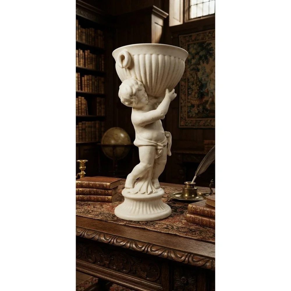 Vintage Inarco Japan Cherub Planter Compote Matte White Ceramic E592/W 1960s 11